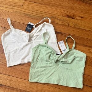 Women’s Twist-Front Crop Tank Top - White and Light Green